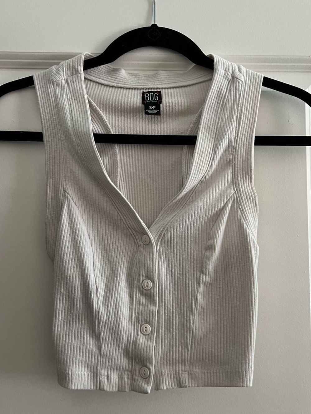 BDG White Ribbed Button-Front Crop Tank